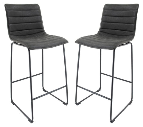 Brooklyn 29.9" Modern Leather Bar Stool With Black Iron Base & Footrest