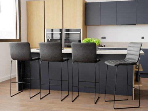 Brooklyn 29.9" Modern Leather Bar Stool With Black Iron Base & Footrest
