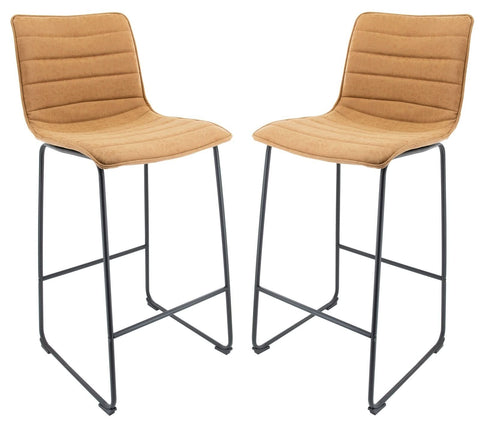 Brooklyn 29.9" Modern Leather Bar Stool With Black Iron Base & Footrest