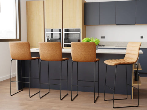 Brooklyn 29.9" Modern Leather Bar Stool With Black Iron Base & Footrest
