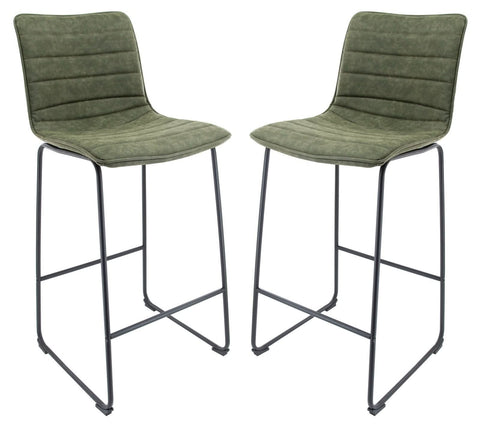 Brooklyn 29.9" Modern Leather Bar Stool With Black Iron Base & Footrest