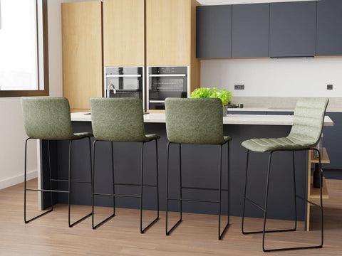 Brooklyn 29.9" Modern Leather Bar Stool With Black Iron Base & Footrest