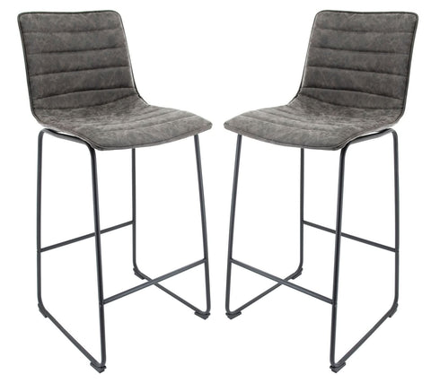 Brooklyn 29.9" Modern Leather Bar Stool With Black Iron Base & Footrest