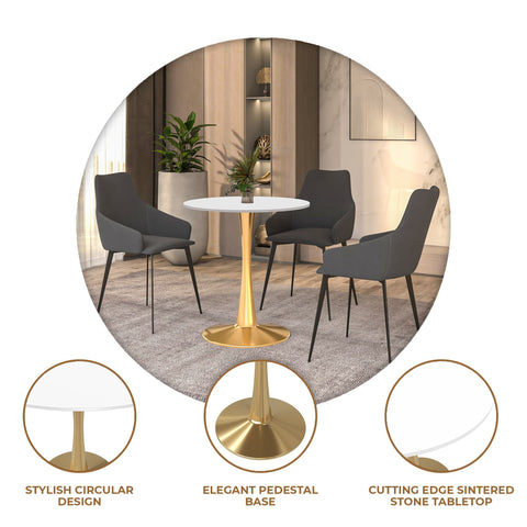 Bristol Round Dining Table with MDF/Sintered Stone Tabletop in Gold Steel