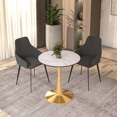 Bristol Round Dining Table with MDF/Sintered Stone Tabletop in Gold Steel