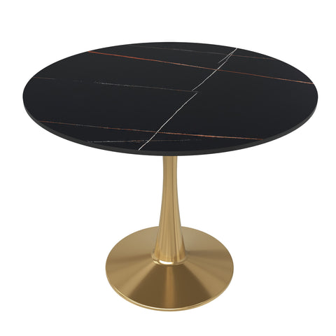 Bristol Round Dining Table with MDF/Sintered Stone Tabletop in Gold Steel