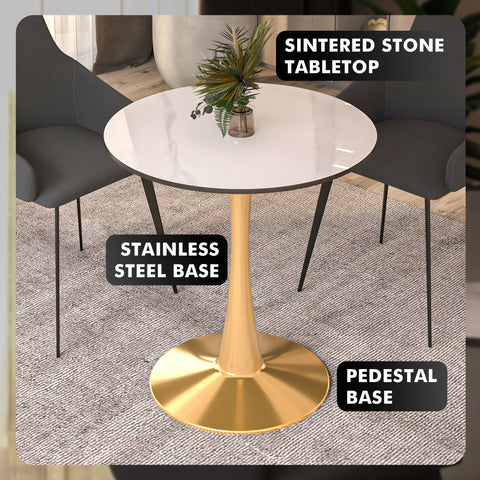 Bristol Round Dining Table with MDF/Sintered Stone Tabletop in Gold Steel