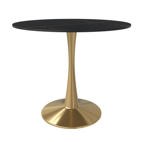 Bristol Round Dining Table with MDF/Sintered Stone Tabletop in Gold Steel