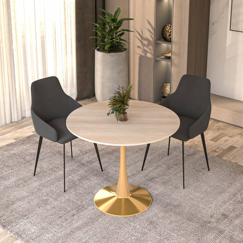 Bristol Round Dining Table with MDF/Sintered Stone Tabletop in Gold Steel