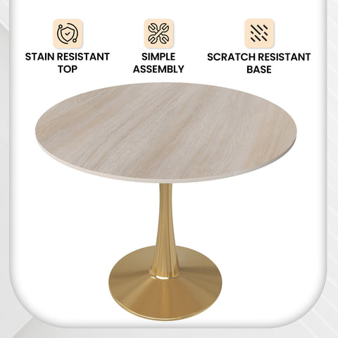 Bristol Round Dining Table with MDF/Sintered Stone Tabletop in Gold Steel