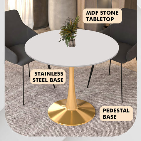 Bristol Round Dining Table with MDF/Sintered Stone Tabletop in Gold Steel