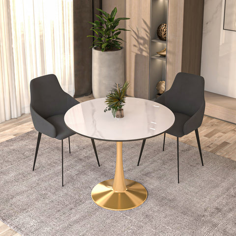 Bristol Round Dining Table with MDF/Sintered Stone Tabletop in Gold Steel
