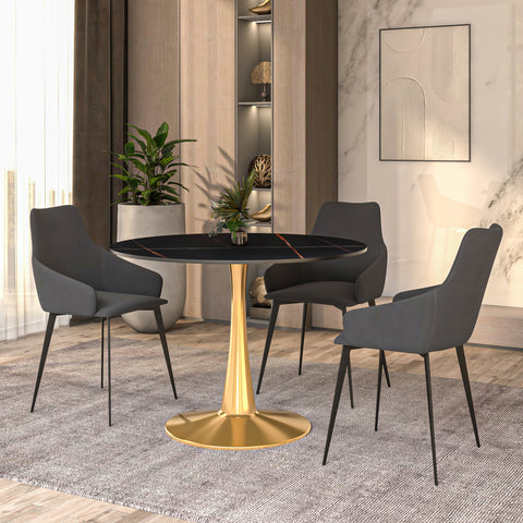 Bristol Round Dining Table with MDF/Sintered Stone Tabletop in Gold Steel