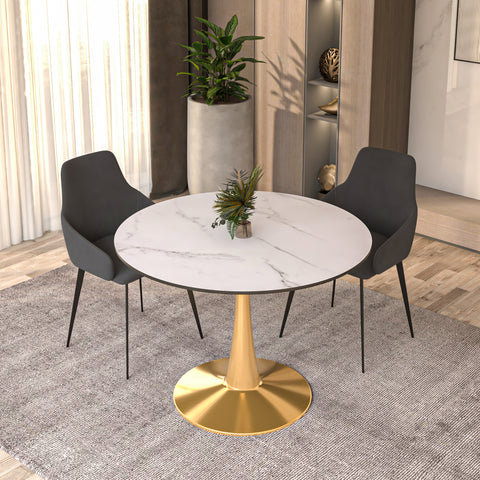 Bristol Round Dining Table with MDF/Sintered Stone Tabletop in Gold Steel