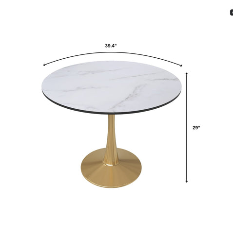 Bristol Round Dining Table with MDF/Sintered Stone Tabletop in Gold Steel
