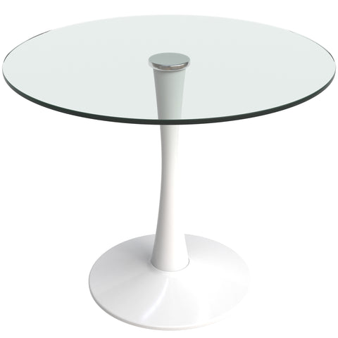 Bristol Round Dining Table with MDF/Sintered Stone/Glass Wood Tabletop in White Steel