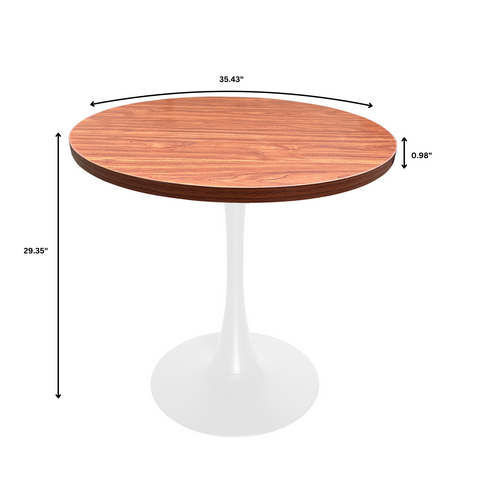 Bristol Round Dining Table with MDF/Sintered Stone/Glass Wood Tabletop in White Steel