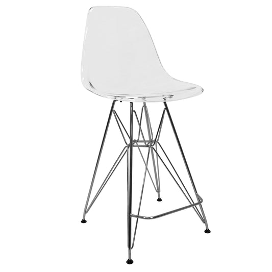 LeisureMod Cresco Modern Acrylic Barstool with Gold Chrome Base and Footrest