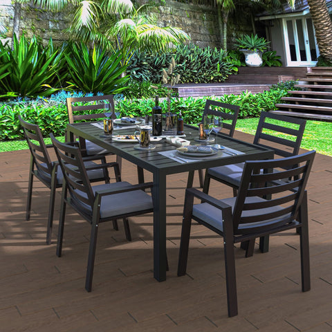 Chelsea Modern Patio Dining Armchair in Aluminum with Removable Cushions Set of 2