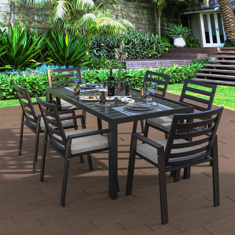 Chelsea Modern Patio Dining Armchair in Aluminum with Removable Cushions Set of 2