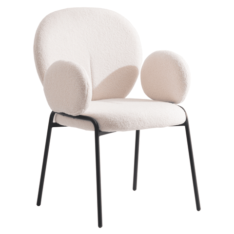 Celestial Boucle Dining Chair with Black Powder-Coated Iron Frame Set of 2