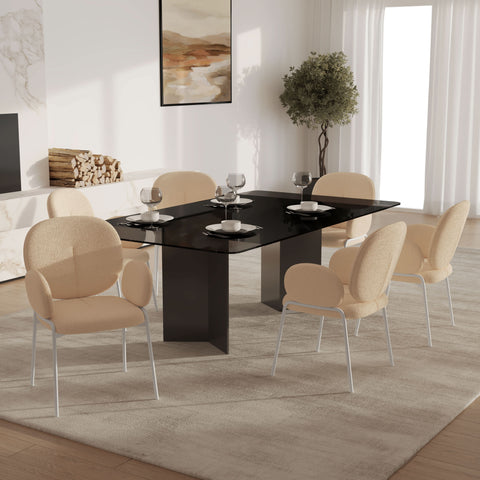 Celestial Modern Boucle Dining Side Chair with Black/White Powder Coated Iron Frame