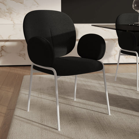 Celestial Modern Boucle Dining Side Chair with Black/White Powder Coated Iron Frame