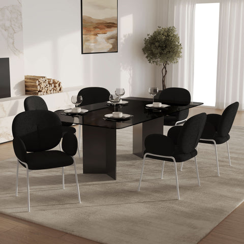 Celestial Modern Boucle Dining Side Chair with Black/White Powder Coated Iron Frame