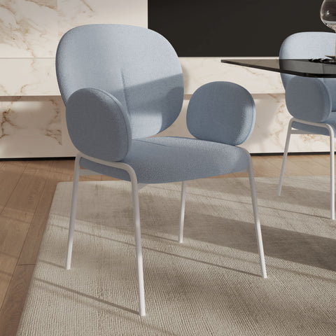 Celestial Modern Boucle Dining Side Chair with Black/White Powder Coated Iron Frame
