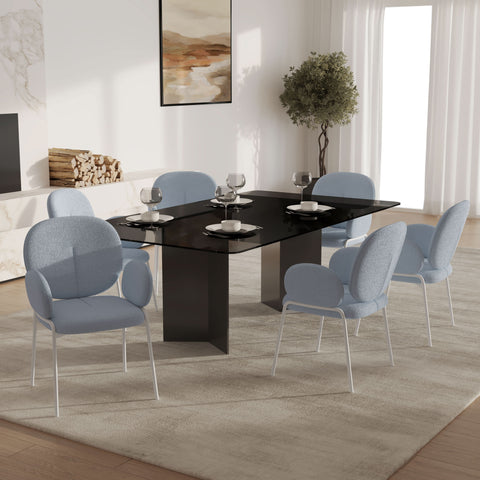 Celestial Modern Boucle Dining Side Chair with Black/White Powder Coated Iron Frame