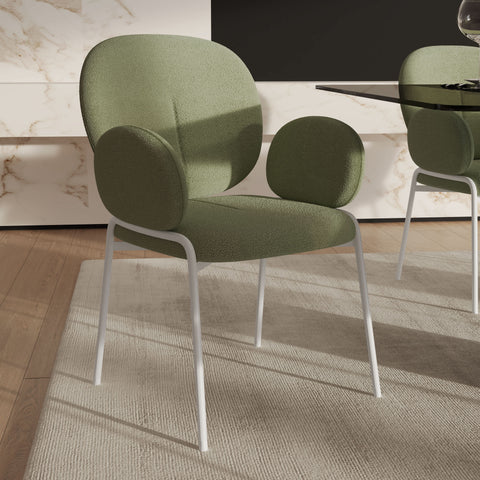 Celestial Modern Boucle Dining Side Chair with Black/White Powder Coated Iron Frame