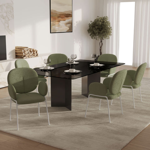 Celestial Modern Boucle Dining Side Chair with Black/White Powder Coated Iron Frame