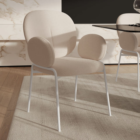 Celestial Modern Boucle Dining Side Chair with Black/White Powder Coated Iron Frame