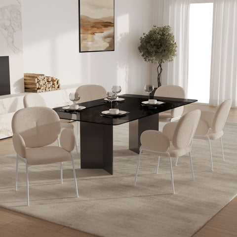 Celestial Modern Boucle Dining Side Chair with Black/White Powder Coated Iron Frame