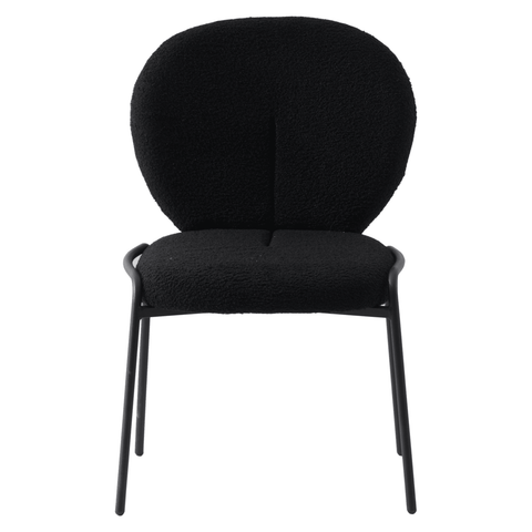 Celestial Modern Boucle Dining Side Chair with Black/White Powder Coated Iron Frame