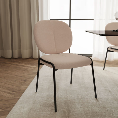 Celestial Modern Boucle Dining Side Chair with Black/White Powder Coated Iron Frame