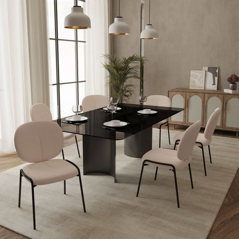 Celestial Modern Boucle Dining Side Chair with Black/White Powder Coated Iron Frame