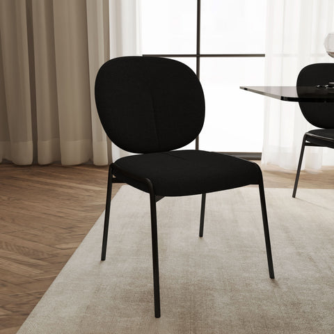 Celestial Modern Boucle Dining Side Chair with Black/White Powder Coated Iron Frame