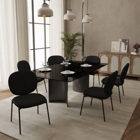 Celestial Modern Boucle Dining Side Chair with Black/White Powder Coated Iron Frame