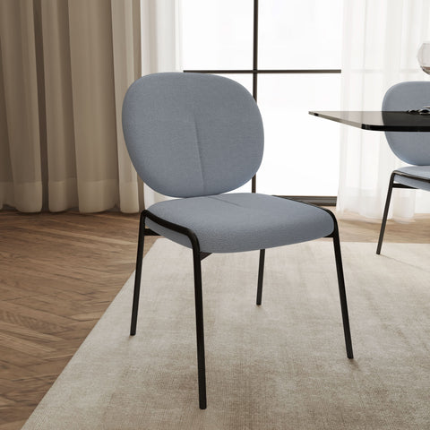 Celestial Modern Boucle Dining Side Chair with Black/White Powder Coated Iron Frame