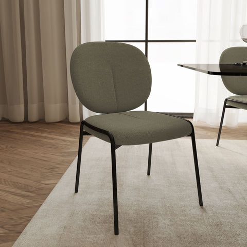 Celestial Modern Boucle Dining Side Chair with Black/White Powder Coated Iron Frame