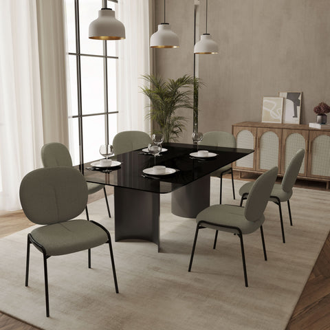 Celestial Modern Boucle Dining Side Chair with Black/White Powder Coated Iron Frame