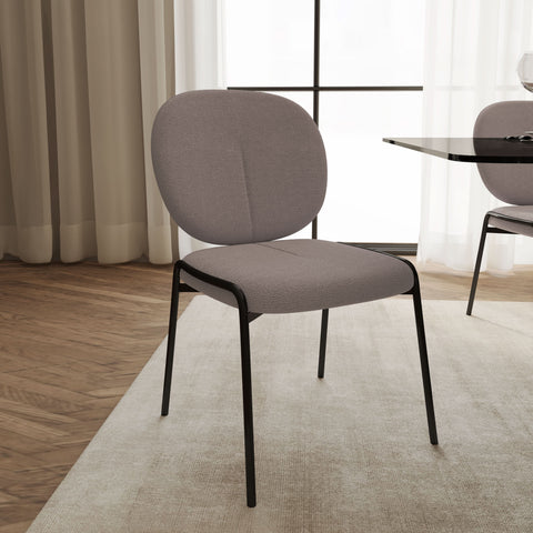 Celestial Modern Boucle Dining Side Chair with Black/White Powder Coated Iron Frame