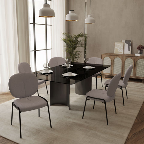 Celestial Modern Boucle Dining Side Chair with Black/White Powder Coated Iron Frame