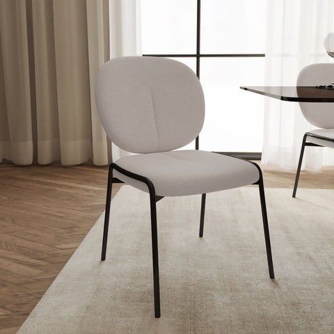 Celestial Modern Boucle Dining Side Chair with Black/White Powder Coated Iron Frame