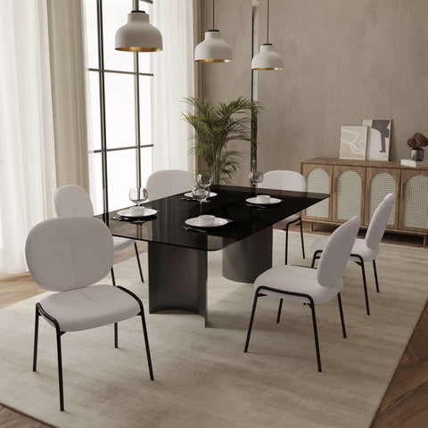 Celestial Modern Boucle Dining Side Chair with Black/White Powder Coated Iron Frame
