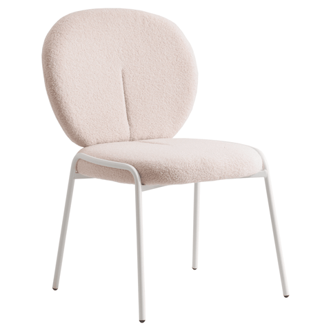 Celestial Modern Boucle Dining Side Chair with Black/White Powder Coated Iron Frame