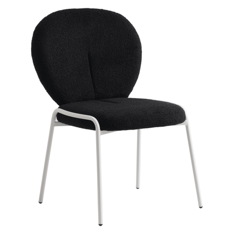 Celestial Modern Boucle Dining Side Chair with Black/White Powder Coated Iron Frame