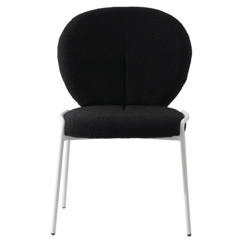 Celestial Modern Boucle Dining Side Chair with Black/White Powder Coated Iron Frame