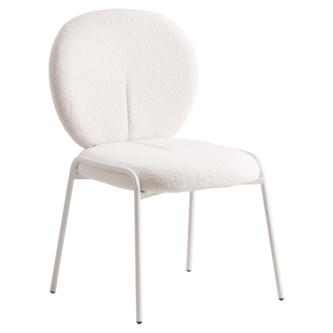 Celestial Modern Boucle Dining Side Chair with Black/White Powder Coated Iron Frame